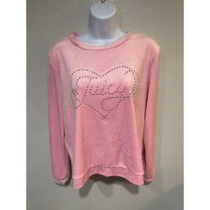 Juicy Couture M Rhinestone Studded Heart Velour Pink Sweatshirt